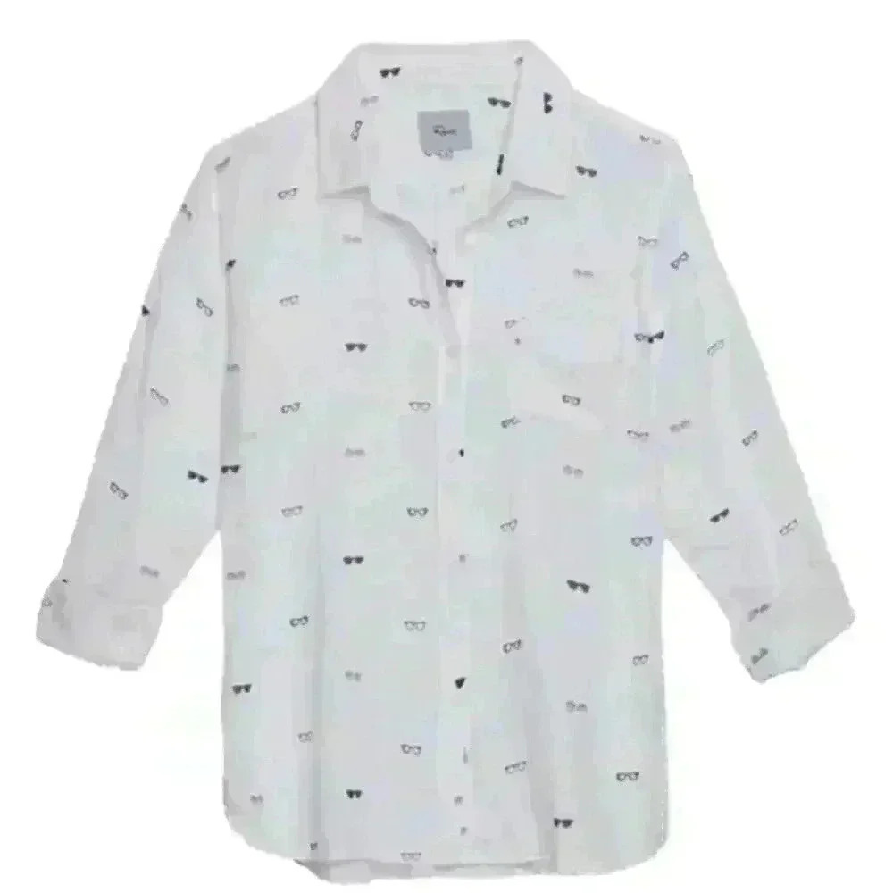 RAILS CHARLI SUNNIES GAUZ WHITE WITH SUNGLASSES BUTTON UP LONG SLEEVE TOP XS - Picture 2 of 12